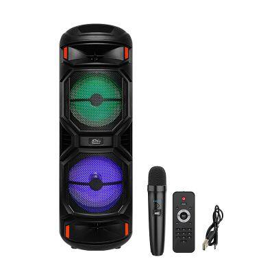 ZQS8221 deep bass sound 40W power dual 8 inch wireless party speaker with mic with colorful light