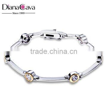 Mirror Finish Round CZ Stones White Gold 2-Tone Plated Cheap Custom Bracelet