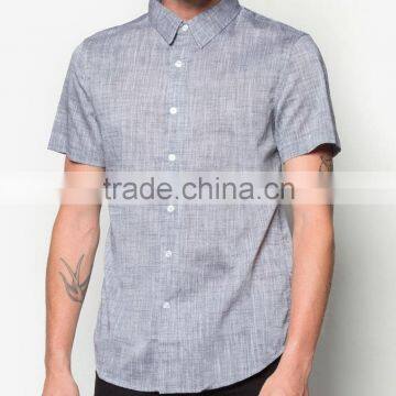 High Quality Grey Textured Men's Shirts Short Sleeve Mother Pearl Button photo-2
