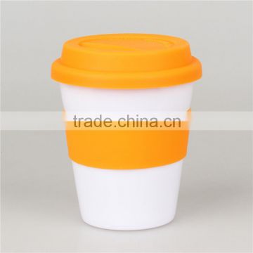 Shenzhen Mlife manufacture 350ml PP coffee mug with silicone cover and band, customzied logo print