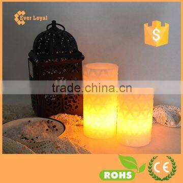 Rhombus Pattern Carving Pure White LED Candle Light With Button Battery Operated