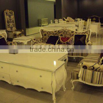 Elegant white wooden frame floral stripe fabric sofa set A10199