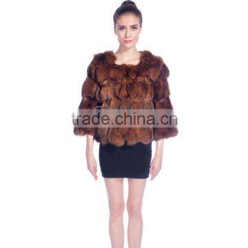 QD80137 Lady Winter Genuine Natural Fox Fur Jacket with 9 Colors