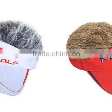 China Guangzhou Red and White Visor Cap With Fake Hair photo-5