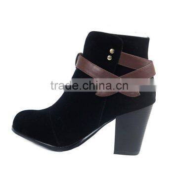 Popular Style Woman Thick High Heel Double Buckle Ankle Boots Zipper Martins Design Ladies Bootie