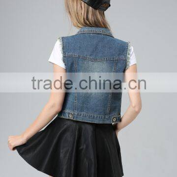 Garment Factory High Quality Custom Lady's Jeans Wear Make to Order Womens Denim Vest Lady's Fashion Denim Waistcoat photo-6