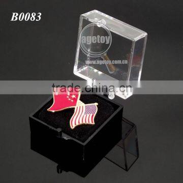 Acrylic Plastic Box Packing China And The United States National Flags Customized Enamel Metal Pin Badge photo-2
