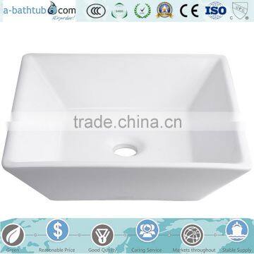 Porcelain Square Vessel Sink, White Ceramic Basin AS2417-1