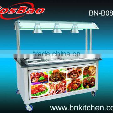 American Style 6 pan food warmer bain marie with cabinet & heat lamps