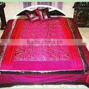 Glorious Embroidery Work Double Bed Size Banarsi Brocade Silk Bedspread with Pillow Covers & Cushion Covers