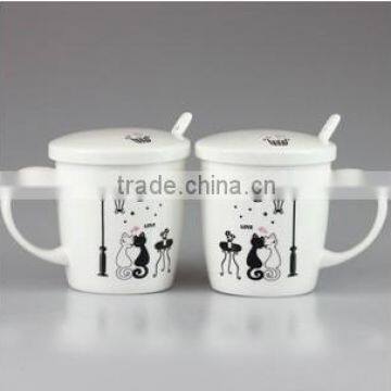 couple cup,mugs with lid and spoon,white couple mugs