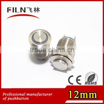 12mm CE High flat Stainless steel 12v green push button switch with led