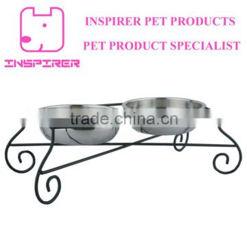 Wrought Iron Raised Pet Dog Diners w/ Bowls Stainless Steel Pet Dog Feeder