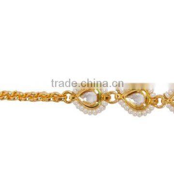 Indian Traditional Goldtone Polish With Pearl Maang Tikka Head Chain Matha Patti photo-2