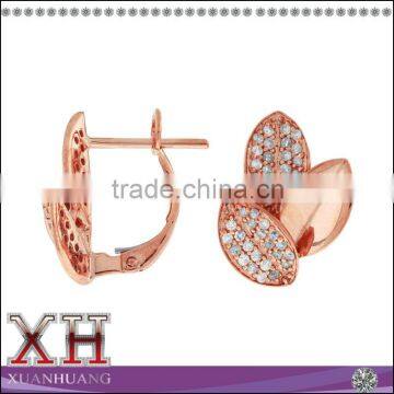 Xuan Huang Micro Pave CZ Rose Gold Plate Leaf Earrings