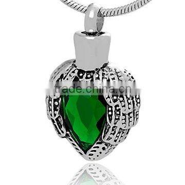 High Quality Charm Laser Engraved Leaves Wrap Up A Big Green Rhinestone Pendant Necklace Hot Sale Charm Jewelry Type