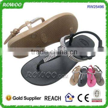 Fashion ladies flat sandal with reinstones new model flat women sandal with acryic stones ladies black flat sandles wholesale