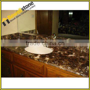 Flat edges prefabriated emperador brown marble corner vanity lowes