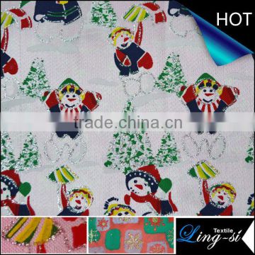 Snow Man Bronzing Satin Fabric for Christmas