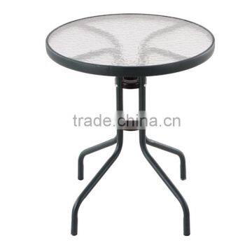 Hot sale metal frame foldable garden patio table frosted glass dining table