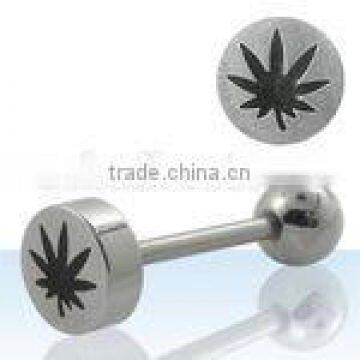 Flat top barbell with etched marijuana logo