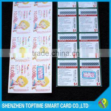 2016 Top quality 10 in 1 paper prepaid scratch card printing