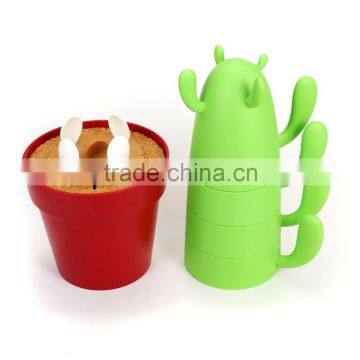 Mugs & Spoon Set 4-piece for Drinking Coffee / Tea / Beverage, Creative Cactus Shape, Plastic Stacking Small Cups Mugs for Cute photo-4