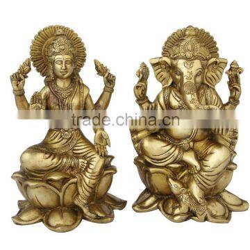 Brass Ganesha laxmi Sitting on Lotus Flower base 11"