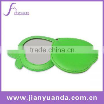 Apple shaped leather makeup mirror with sliding cover