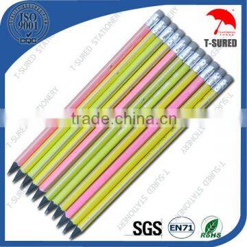 Hexagonal HB Lead Black Wood Pencils With Eraser