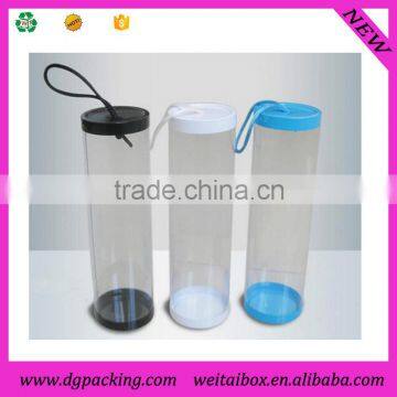 clear plastic tube with silicone plastic bottom and cover,plastic cylinder with handle line