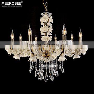 Luxurious Home Chandelier Crystal Pendant Light Ceramic Rose Chandelier MD2646-L8