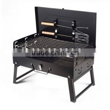 black box-type carbon-burning wth BBQ spatula fork outdoor bbq grill