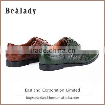 (E1133-3) Classic Design Crocodile Leather Comfortable Flat Casual Lace up Oxford Lady Leather Shoes With Punching Holes photo-3