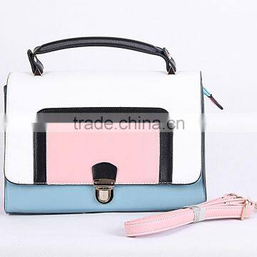 2015 MOST POPULAR CONTAST COLOR SQUARE LOCK SHOULDER BAG