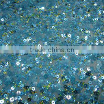 turquoise dazzling spangle sequin embroidery net fabric for dress