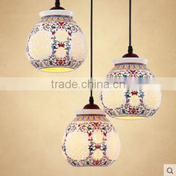 Asian E27 LED Vintage Pendant Light 3 Head Lamp Hanging Chinese Ceramic Loft Coffee Bar Restaurant Kitchen Lights