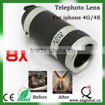 8X Mobile Telephoto Lens for iPhone 4/4S External Mobile Phone Camera Telescope lens