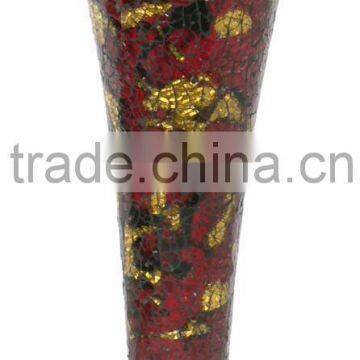 tall gold red trumpet mosaic vase