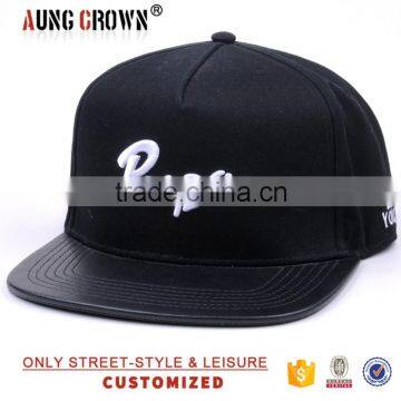 leather brim embroidery logo 100% acrylic snapback cap