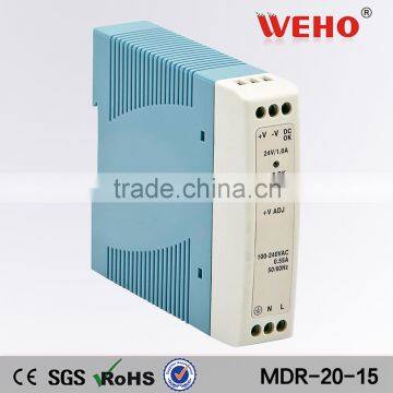 MDR 20w 15v 1.34a dinrail mode power supply ac 85~264v to 20w 15v dc power supply