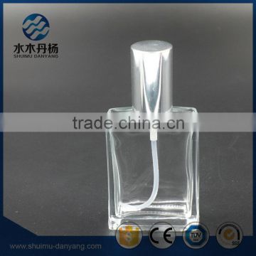 50ml square clear sprayer glass perfume bottle with silver cap