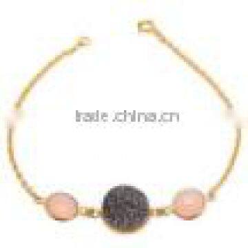 Natural Druzy and Peach Chalcedony Gemstone Bangle Bracelet