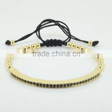 2016 Elastic Ladies Copper Beads Bracelets CZ Diamond Tube Macrame Bracelet Patterns with Beads Men