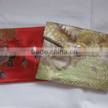 Chinese style brocade silk emboirdery coin purse with button envelope