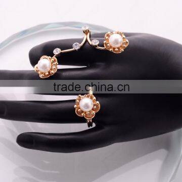 >>>2016 Women Fashion Korean Style Pearl Open Flower Rings Gold Plated Rhinestone Diamond Engagement Ring for Lady YIWU T&J/ photo-2