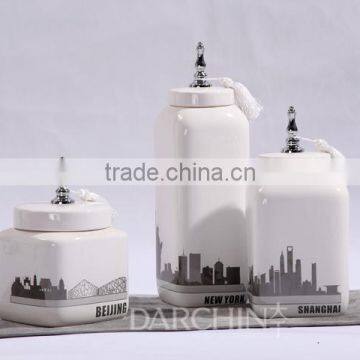 Building decal wholesale white ceramic canning jars