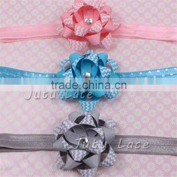 Wholesale fold over elastic headband for baby girl-chevron printed elastic ribbon