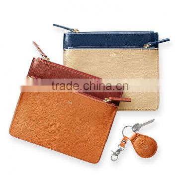 Leather zip zipper pouch