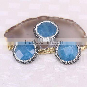 Paved Zircon Agate Druzy Stone Beads, Gem stone Charm Light Blue Round Faceted Agate Connector Beads For Jewelry Making